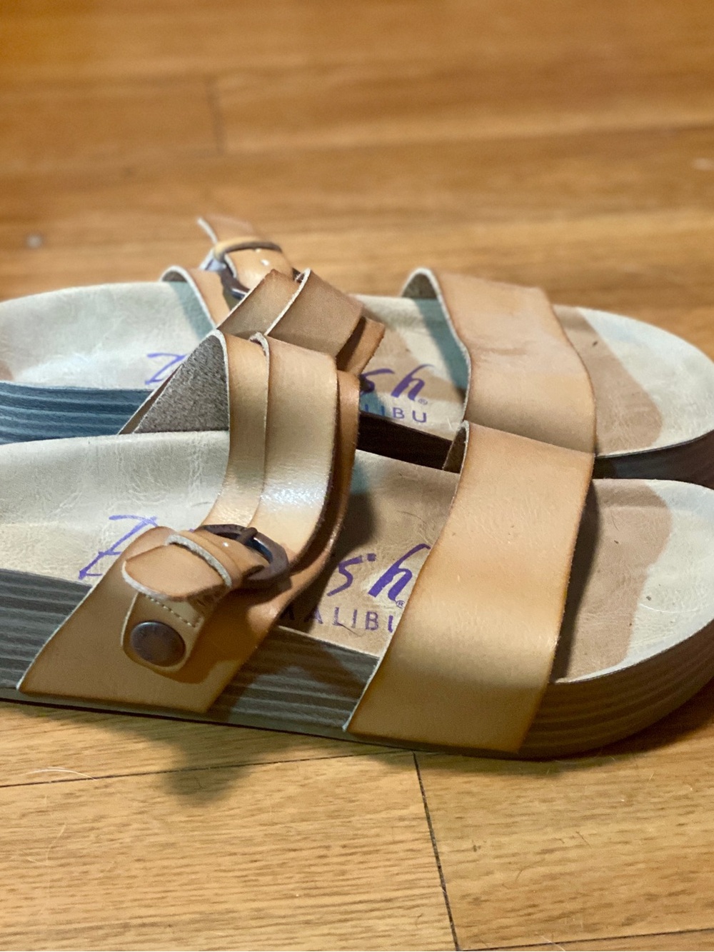 Blowfish Tan Leather Slide Sandals